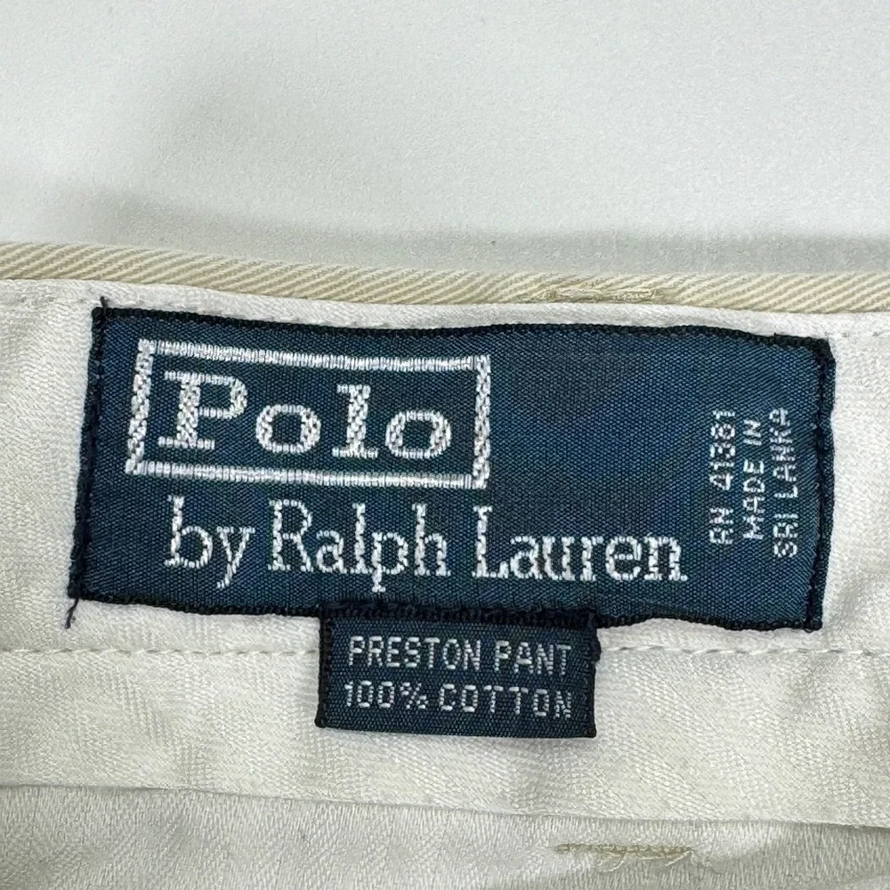 VTG Polo Ralph Lauren Mens Preston Chinos Pants 34x30 Khaki Flat Front Cotton